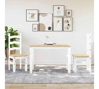 LoogCape Panama 3-Piece Dining Set White Solid Pine Table Set with Extendable Dining Table and Upholstered Chairs for Kitchen and Dining Room