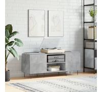 LoogCape Panel Cabinet Concrete Grey 121 x 38 x 48 cm Wood Material with Iron Legs for Vinyl, Records, Music Collection, Storage Space, Living Room, Home Cinema, Sideboard, TV Lowboard, Cable