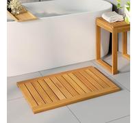 LoogCape Plain Brown Bath Mat 80 x 50 cm Solid Acacia Wood Non-Slip Quick Drying Washable Durable Bathroom Toilet Modern Design Easy Care Non-Slip Base