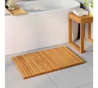 LoogCape Plain Brown Bath Mat 80 x 50 cm Solid Acacia Wood with Non-Slip Ventilated Surface for Bathroom, Balcony and Spa - Water-Repellent, Durable, Easy Care, Quick Drying