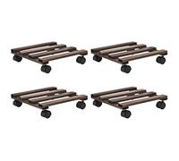LoogCape Plant Stand with Wheels 4 Pieces Cedar Wood 25 x 25 cm for Balcony Garden Indoor Outdoor Potted Plants Decoration