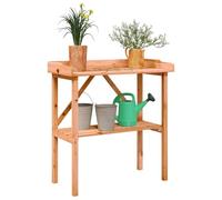 LoogCape Plant Table Solid Fir Wood Brown 78 x 38 x 82.5 cm with Shelf for Garden Balcony Patio Indoor Outdoor Plant Stand Flower Shelf Pot Holder