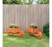 LoogCape Planters in Wheelbarrow Design, Set of 2, Solid Wood, 47 x 15 x 19 cm, for Garden, Yard and Balcony, Decorative Transport Trolley with Wheel and Handles, Ideal for Plants, Flowers, Vegetables