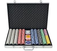 LoogCape Poker Set with 1,000 Laser Chips Aluminium Case Including 6 Casino Dice 3 Card Decks and Dealer Button for Game Nights Texas Holdem Black Jack Roulette Board Game