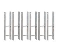 LoogCape Post anchors, 6 pieces, silver, 14 x 6 x 60 cm, galvanised steel, H-shaped with pre-drilled holes for garden fence, carport, pergola, gazebo, privacy screen, rotary dryer, parasol