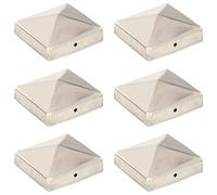 LoogCape Post Caps Stainless Steel Set of 6 for 81 mm Square Posts Pyramid Shape Weatherproof Durable Protection for Garden Fence Porch Patio Accessories