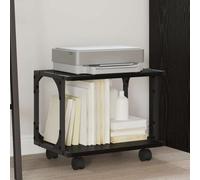 LoogCape Printer Stand Black Oak Effect 41 x 28 x 33.5 cm with Lockable Wheels for Office, Home Office, Printer Table, Tray, Storage Space, Organiser, Side Cart