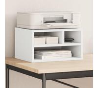 LoogCape Printer Stand White 40 x 32 x 22.5 cm Wood Material for Office, Home Office and Study, Multifunctional Organiser with Storage Space, Shelf, Side Table and Wheels