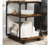 LoogCape Printer Stand with 3 Shelves Smoked Oak 43 x 48 x 64 cm Wood Material Steel Frame Mobile Office Furniture for Home Office, Study, Storage, Storage Space, Organiser