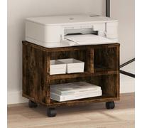 LoogCape Printer Stand with Wheels Smoked Oak 41 x 32 x 34.5 cm Mobile Office Table, Storage Organiser for Office, Home Office, Study Room with Drawer, Compartment, Shelf, Height Adjustable