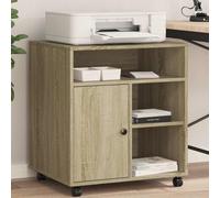 LoogCape Printer Stand with Wheels Sonoma Oak 60 x 50 x 67 cm Flexible Office Table with Storage Space, Mobile Organiser, Height Adjustable, Ideal for Office, Home Office, Study, Storage, Compartment