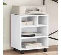 LoogCape Printer Stand with Wheels, White, 41 x 32 x 48 cm, Made of Wood, Mobile Office Organiser, Versatile Side Trolley, Storage Space for Printers, Files, Books, Ideal for Home Office and Study