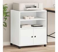 LoogCape Printer Stand with Wheels, White, 60 x 48 x 74 cm, Mobile Office Trolley with Storage Space, Organiser for Office, Home Office, Study, Versatile Side Cabinet, Height Adjustable