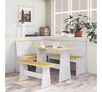 LoogCape Pure 151 cm Solid Pine Wood Corner Bench in Honey Brown and White for Dining Room and Living Room with Backrest, Left or Right Mountable Space Saving Comfortable Robust Modern