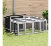 LoogCape Rabbit Hutch Grey 144 x 123 x 67.5 cm Made of Solid Pine Wood with Outdoor Enclosure, Waterproof Roof, Leak-proof Tub, Suitable for Rabbits, Guinea Pigs, Rodents and Small Animals