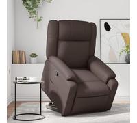 LoogCape Recliner Chair with Standing Aid Brown Faux Leather Electric Comfortable TV Chair with Reclining Function and Side Pocket for Living Room, Bedroom, Office and Reading Corner