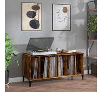 LoogCape Record Cabinet Smoked Oak 100 x 38 x 48 cm Wood Material with Metal Legs Lots of Storage Space for LP Records TV Cabinet Side Cabinet in Living Room Office