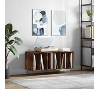 LoogCape Record Cabinet Smoked Oak 100 x 38 x 48 cm Wood Material with Sturdy Top Plate for Turntables and Electronic Devices, Spacious and Durable for Vinyl, Music, Living Room