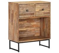 LoogCape Recycled Teak Wood Sideboard 60 x 30 x 75 cm with Steel Frame for Living Room Dining Room Hallway and Kitchen Rustic Chest of Drawers with Storage Space Handmade Durable Multifunctional