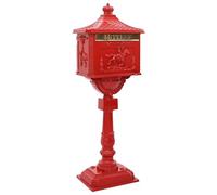 LoogCape Red Cast Aluminium Outdoor Standing Post Box Vintage Design Weatherproof with Lockable Comb Lock Includes Name Plate and Window Ideal for Garden and Patio