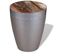 LoogCape Retro Industrial Wooden Stool Made of Recycled Solid Wood and Aluminum, Versatile Side Table, Seating, Space-Saving, Durable, Handmade for Kitchen, Living Room, Garden, Balcony