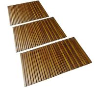 LoogCape Set of 3 Acacia Wood Bath Mats, 80 x 50 cm, Non-Slip Bathroom Mats with Rubberised Underside for Bath, Shower and Sauna, Durable, Water-Repellent, Easy Care, Quick-Drying
