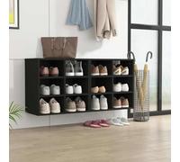 LoogCape Shoe Racks Pack of 2 Black 52.5 x 30 x 50 cm with 12 Compartments for Tidy Shoe Storage, Wall or Floor Mounting, Sturdy Wood Material, Space-Saving, Ideal for Hallway