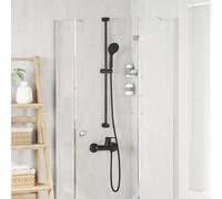 LoogCape Shower System Set Black 100 cm ABS Plastic Height Adjustable 360° Rotating Shower Head with Five Water Jet Functions for Bathroom Wet Room