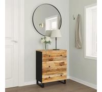 LoogCape Sideboard 60 x 33 x 75 cm Solid Mango Wood with Storage Space for Living Room Dining Room Hallway and Office Industrial Style Robust Top Plate Black Frame