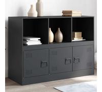 LoogCape Sideboard Anthracite 99 x 39 x 73 cm Cold-Rolled Steel with 3 Compartments and Handles for Living Room, Dining Room, Hallway, Kitchen, Office, Storage Space, Robust Chest of Drawers