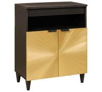 LoogCape Sideboard Black and Gold 60 x 33 x 75 cm Solid Wood Mango with Storage Space, 2 Doors, Shelf, Cable Management, Modern Design, Durable, for Living Room, Dining Room, Home Theater, Office