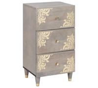 LoogCape Sideboard, Grey and Gold, 40 x 33 x 75 cm, Solid Mango Wood with 3 Drawers, Shelf Cable Management for Living Room, Dining Room, Storage Space