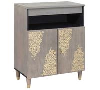 LoogCape Sideboard Grey and Gold 60 x 33 x 75 cm Solid Wood Mango with Storage Space Elegant Brass Handles Doors Shelf Cable Management for Living Room Home Theater Office Modern Design