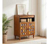 LoogCape Sideboard Walnut 60 x 33 x 75 cm Solid Mango Wood with Storage Space, Hinged Doors and Cable Management for Living Room, Dining Room, Home Cinema, Office, Modern Design