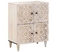 LoogCape Sideboard White 60 x 33.5 x 75 cm Solid Wood Mango with Storage Space, 4 Doors, Elegant Design, Ideal for Living Room, Office, Home Cinema, TV Lowboard, Cable Management, Modern Storage