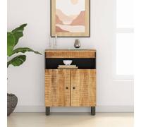 LoogCape Sideboard with 2 Doors, 60 x 33 x 75 cm, Solid Mango Wood, Storage Chest of Drawers for Living Room, Dining Room, Hallway, Bedroom, Kitchen, Office, with Sturdy Iron Legs and Natural Finish