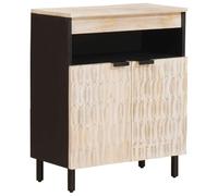 LoogCape Sideboard with Door, White Washed Surface, 60 x 33 x 75 cm, Solid Mango Wood, Modern Storage Space for Living Room, Dining Room and Home Cinema