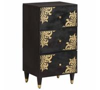 LoogCape Sideboard with Shelf, Black, 40 x 33 x 75 cm, Solid Mango Wood, Modern Design, Storage Space, TV Stand with Gold Screen Print and Brass Handles for Living Room and Dining Room