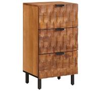 LoogCape Sideboard with Storage Space, Acacia Brown Finish, 40 x 33 x 75 cm, Solid Mango Wood, Versatile for Living Room, Dining Room, Hallway, with 3 Drawers, Compartment and Door, Sturdy