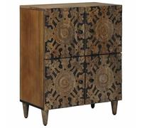 LoogCape Sideboard with Storage Space, Brown, 60 x 33.5 x 75 cm, Solid Mango Wood, Modern Design for Living Room, Office and Home Cinema with 4 Doors, Cable Management and Versatile Storage Space