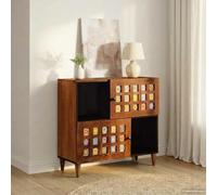 LoogCape Sideboard with Storage Walnut 80 x 33 x 75 cm Solid Wood Mango for Living Room and Dining Room, Modern Design Cabinet with Hinged Doors, Cable Management, Durable, Stylish