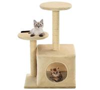 LoogCape Sisal Cat Scratching Post 60 cm Beige with Cave, Hammock and Climbing Tower for Home, Balcony and Great Claw Care, Sturdy Wooden Frame, Ceiling Height, Ideal for Hangovers and Kittens