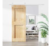 LoogCape Sliding Door Made of Solid Pine Natural, 80 x 210 cm, with Powder-Coated Steel Rail, Space-Saving Room Divider for Living Room and Hallway