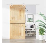 LoogCape Sliding Door Made of Solid Pine Natural and White 90 x 210 cm Space Saving Room Divider for Indoor Use Top Rail with Steel Fittings for Living Room Bedroom Hallway Area