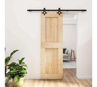 LoogCape Sliding Door Made of Solid Pine Natural Black 70 x 210 cm with Powder-Coated Steel Rail for Interior Room Divider in the Hallway for Low-Friction Running