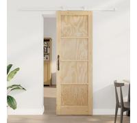 LoogCape Sliding Door Made of Solid Pine Wood, Natural and White, 73.5 x 211 cm, with Powder-Coated Steel Rail for Indoor Home, Quiet Gliding