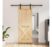 LoogCape Sliding Door Solid Pine Natural and Black 80 x 210 cm with Steel Rail, Space-Saving Room Divider for Living Room Bedroom Hallway