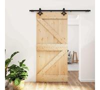 LoogCape Sliding Door Solid Pine Natural and Black 95 x 210 cm with Powder Coated Steel Rail for Living Room Bedroom Hallway Space Saving Room Divider