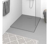 LoogCape SMC Shower Tray Grey 100 x 80 cm with Low Threshold, Non-Slip, Durable Shower Base for Barrier-Free Bathroom, Easy to Clean, Includes Drain Siphon, Floor Level Design