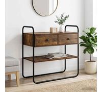 LoogCape Smoked Oak Console Table 80 x 40 x 75 cm with Wood Material and Steel Frame Wall or Hallway Table Space Saving Storage Shelf Drawers Vintage Design